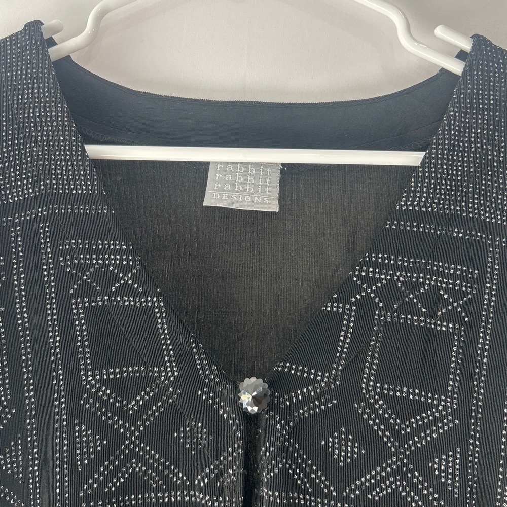 Rabbit Rabbit Rabbit Designs Black Silver Geometric Glitter Cardigan Top - Picture 2 of 5